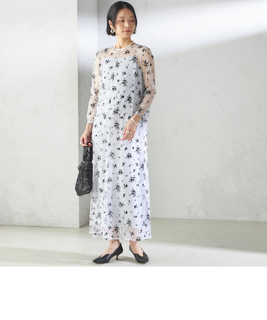 〈結婚式・パーティ〉kaene:フロッキー レース × サテン 2WAY ワンピース