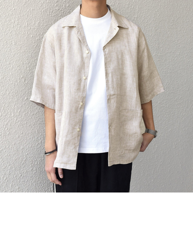 SHIPS any: ピュアリネン キャンプポケット ハーフスリーブ オープン シャツ◇