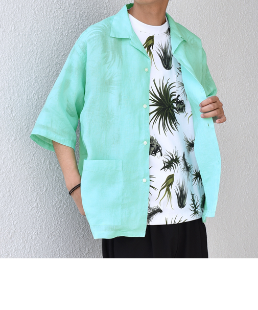 SHIPS any: ピュアリネン キャンプポケット ハーフスリーブ オープン シャツ◇