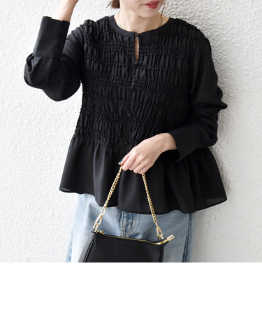 《一部追加予約》【WEB限定】SHIPS any:〈洗濯機可能〉シアー シャーリング プチフリル ペプラム ブラウス