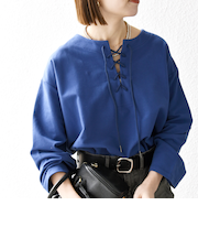 《追加予約》SHIPS any:〈洗濯機可能〉インレイ レースアップ ロングスリーブ プルオーバー