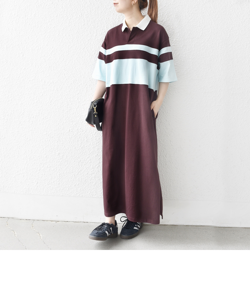 SHIPS any:〈洗濯機可能〉カノコ ワイドボーダー ポロシャツ ワンピース