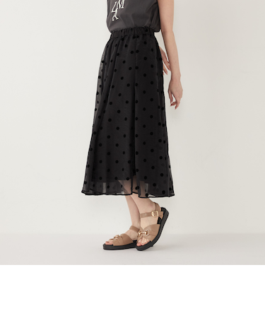 SHIPS Colors:オーガンジー ドット フレア スカート