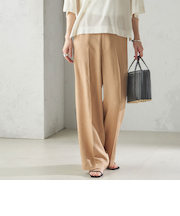 〈接触冷感/吸水速乾〉アセテート ワッシャー ウエスト デザイン パンツ