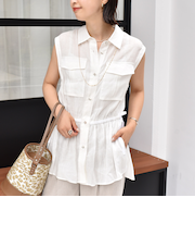 〈手洗い可能〉IMPERIAL LINEN Wポケット ノースリーブ シャツ
