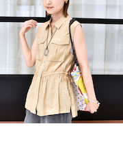 〈手洗い可能〉IMPERIAL LINEN Wポケット ノースリーブ シャツ