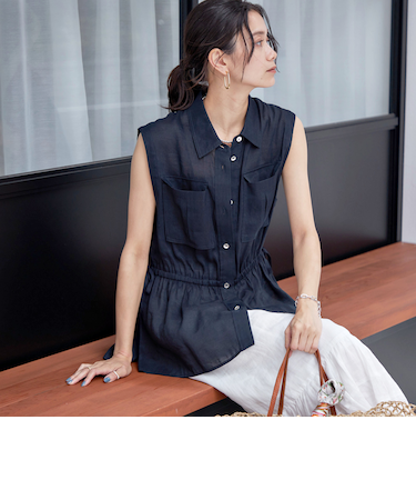 〈手洗い可能〉IMPERIAL LINEN Wポケット ノースリーブ シャツ