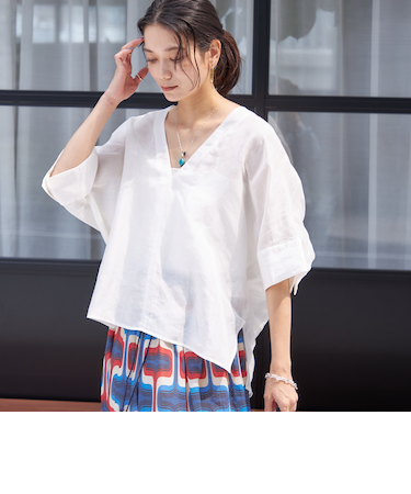【一部WEB限定】〈手洗い可能〉IMPERIAL LINEN スキッパー ブラウス