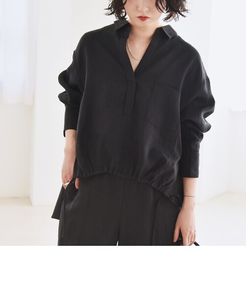 quaranciel :〈洗濯機可能〉ラミー ギャザー スキッパー プルオーバー