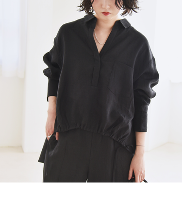 quaranciel :〈洗濯機可能〉ラミー ギャザー スキッパー プルオーバー シャツ