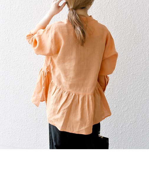 SHIPS any:〈洗濯機可能〉リネン ミックス リボン ペプラム バンドカラー シャツ