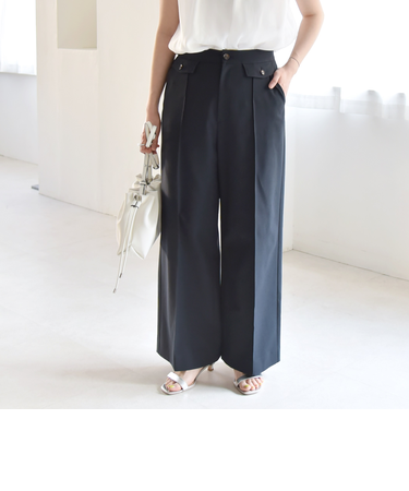 quaranciel: フラップ デザイン センター シーム セミ ワイド パンツ(セットアップ対応)