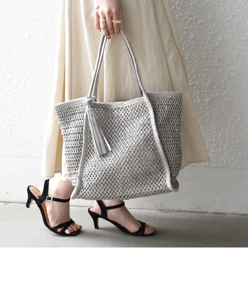 《一部追加予約》SHIPS any: タッセル 透かし編み ペーパー トート バッグ