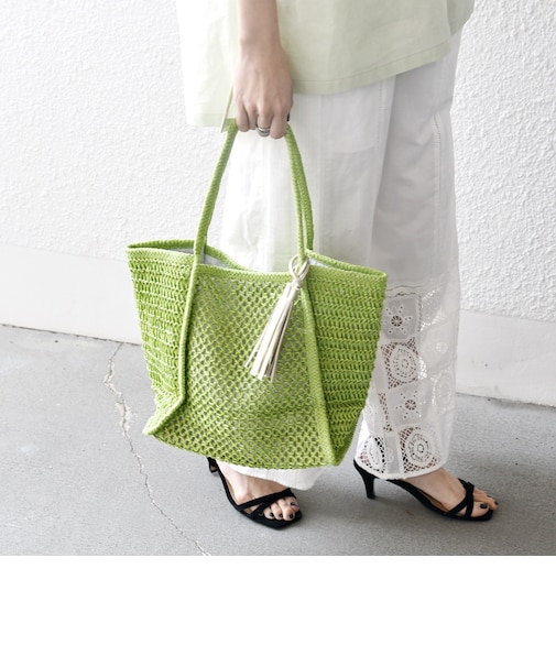 《一部追加予約》SHIPS any: タッセル 透かし編み ペーパー トート バッグ