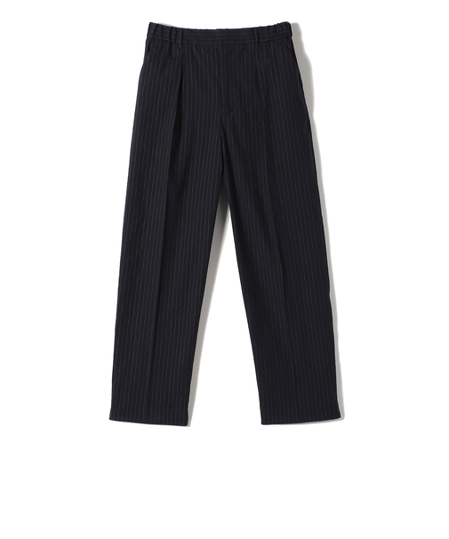SHIPS Primary Navy Label:麻混 ストライプ ストレッチ テーパード パンツ