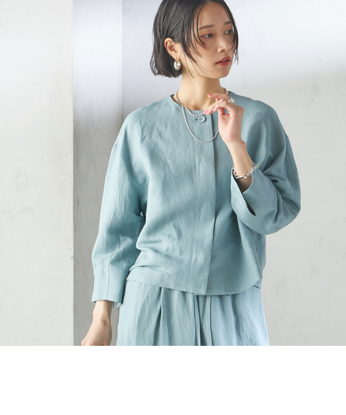 SHIPS Primary Navy Label:麻 レーヨン ノーカラー 羽織