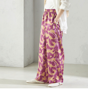 〈手洗い可能〉サテン プリント ドロスト パンツ