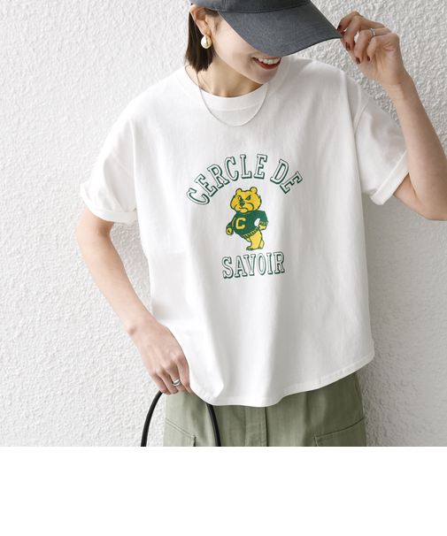【SHIPS any別注】KNiTS:〈洗濯機可能〉ラウンドヘム プリント ショート TEE