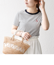 【SHIPS any別注】PETIT BATEAU: ロゴ プリント コンパクト ボーダー TEE 25SS