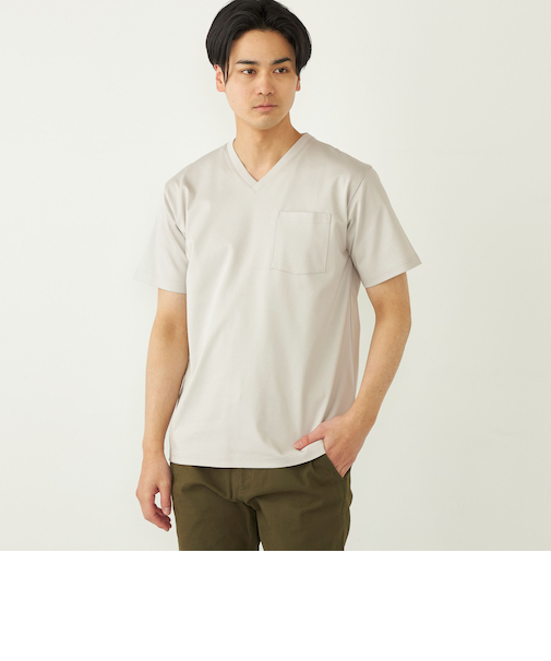 SHIPS Colors:〈接触冷感〉シルケット コットン Vネック TEE◇