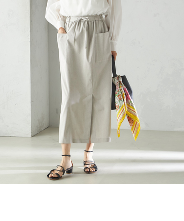 〈手洗い可能〉麻混 ストレッチ ドロスト Aライン スカート