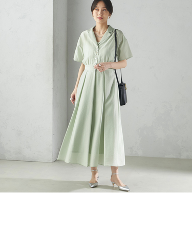 《予約》〈手洗い可能〉フロント ボタン 半袖 シャツ ワンピース
