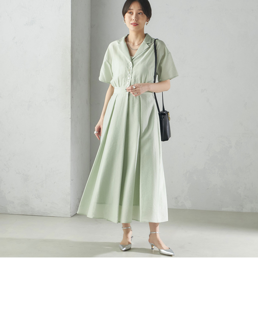 《予約》〈手洗い可能〉フロント ボタン 半袖 シャツ ワンピース