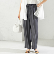 〈接触冷感 / 手洗い可能〉アセテート混 バック サテン ワイド パンツ