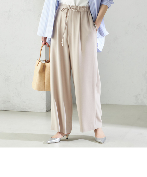 〈接触冷感 / 手洗い可能〉アセテート混 バック サテン ワイド パンツ