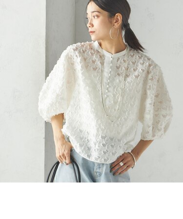 〈手洗い可能〉幾何柄 カット ジャカード ブラウス