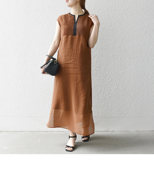 SHIPS any: シアー キーネック フレンチスリーブ ピンタック