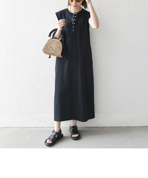 SHIPS any:〈洗濯機可能〉USAコットン ヘンリーネック Aライン ワンピース