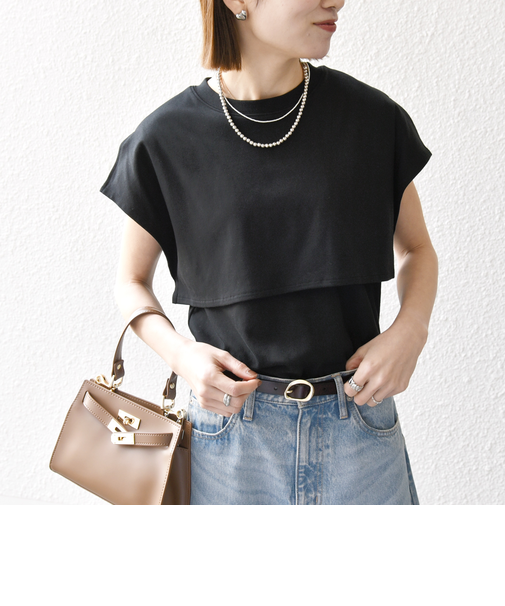 SHIPS any:〈接触冷感/汗染み防止加工/洗濯機可能〉レイヤード フレンチスリーブ TEE