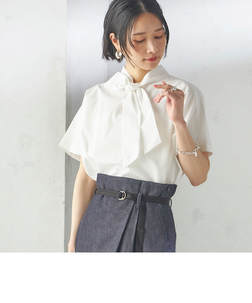 【SHIPS別注】Nell:〈手洗い可能〉リボン タイ ブラウス