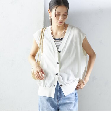 〈接触冷感 / 手洗い可能〉アイスコットン フレンチ スリーブ ジレ カーディガン