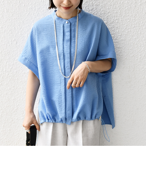 《一部追加予約》〈手洗い可能〉サッカー 裾 ドロスト ドルマン ブラウス