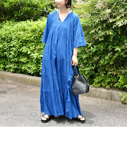 《一部追加予約》【WEB限定】〈手洗い可能〉Fanaka:クリンクル 袖 フレア ロング ワンピース