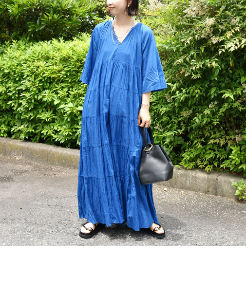 《一部追加予約》【WEB限定】〈手洗い可能〉Fanaka:クリンクル 袖 フレア ロング ワンピース