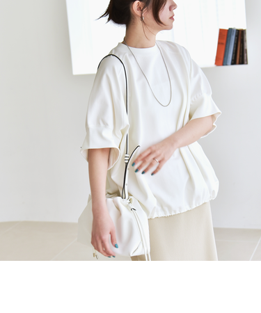 quaranciel:〈洗濯機可能〉ライト ポンチ ハーフスリーブ ドロスト ルーズ TEE