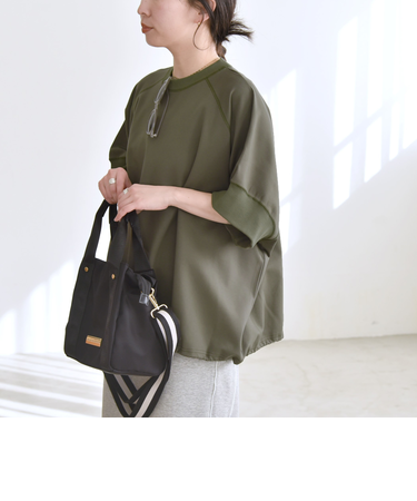 quaranciel:〈洗濯機可能〉ライト ポンチ ハーフスリーブ ドロスト ルーズ TEE