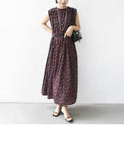 〈手洗い可能〉割繊 フラワー プリント ノースリーブ ワンピース