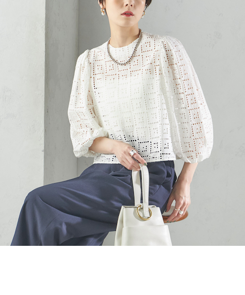 〈手洗い可能〉Broche スクエア レース 2WAY ブラウス