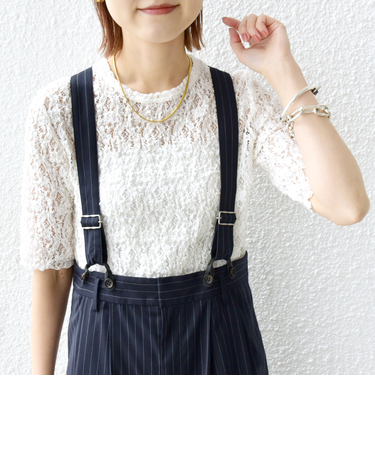 〈手洗い可能〉ラッセル レース クルーネック 5分袖 カットソー
