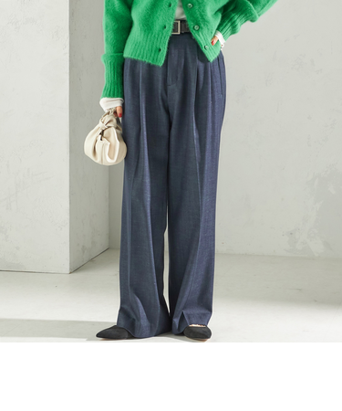 〈手洗い可能〉デニムライク 2タック ワイド パンツ