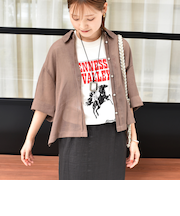 〈手洗い可能〉麻調 メッシュ 半袖 ビッグ シャツ