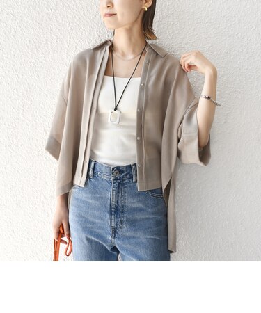 〈手洗い可能〉麻調 メッシュ 半袖 ビッグ シャツ