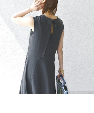 〈洗濯機可能〉ローラバイオ バック リボン フレア ジャージー ワンピース