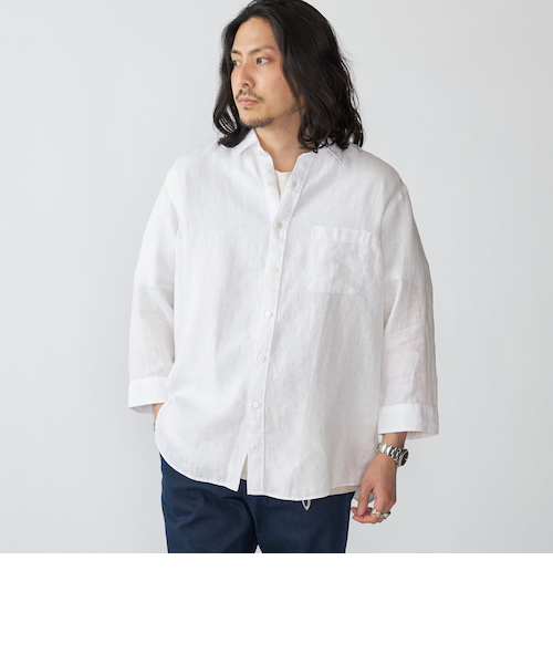 SHIPS: イージーアイロン ヘリンボーン ホリゾンタルカラー シャツ