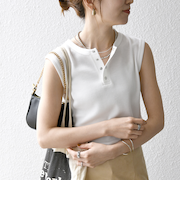 SHIPS any:〈洗濯機可能〉ワッフル ヘンリーネック 2WAY ノースリーブ TEE