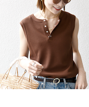 SHIPS any:〈洗濯機可能〉ワッフル ヘンリーネック 2WAY ノースリーブ TEE